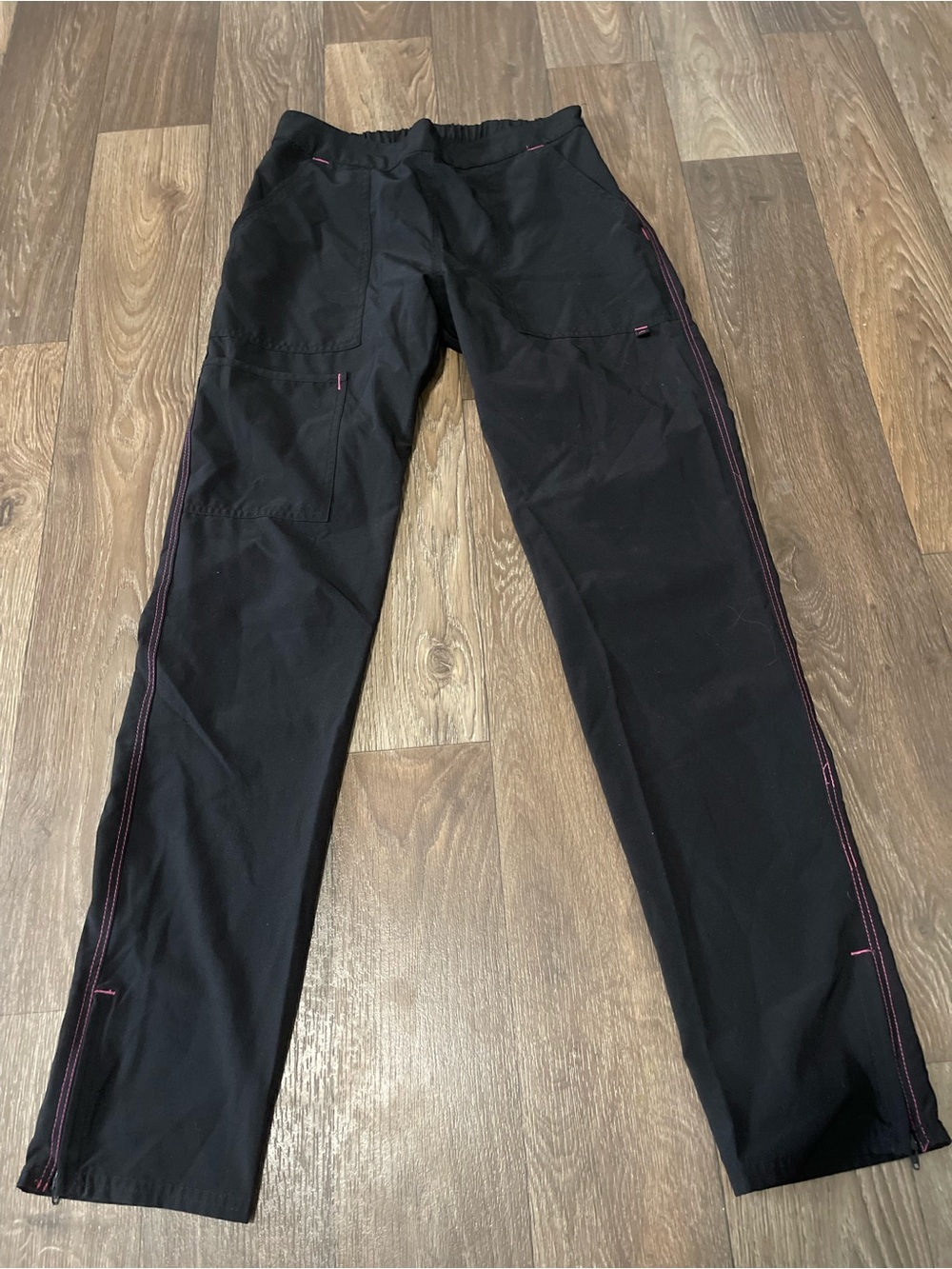 Scrubstar Black Cargo Pants with Pink Stitching